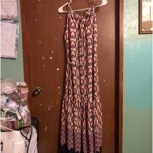 NWOT Madison Tara Maxi Spaghetti Strap Multicolored Dress Ties @ Neck W/Belt